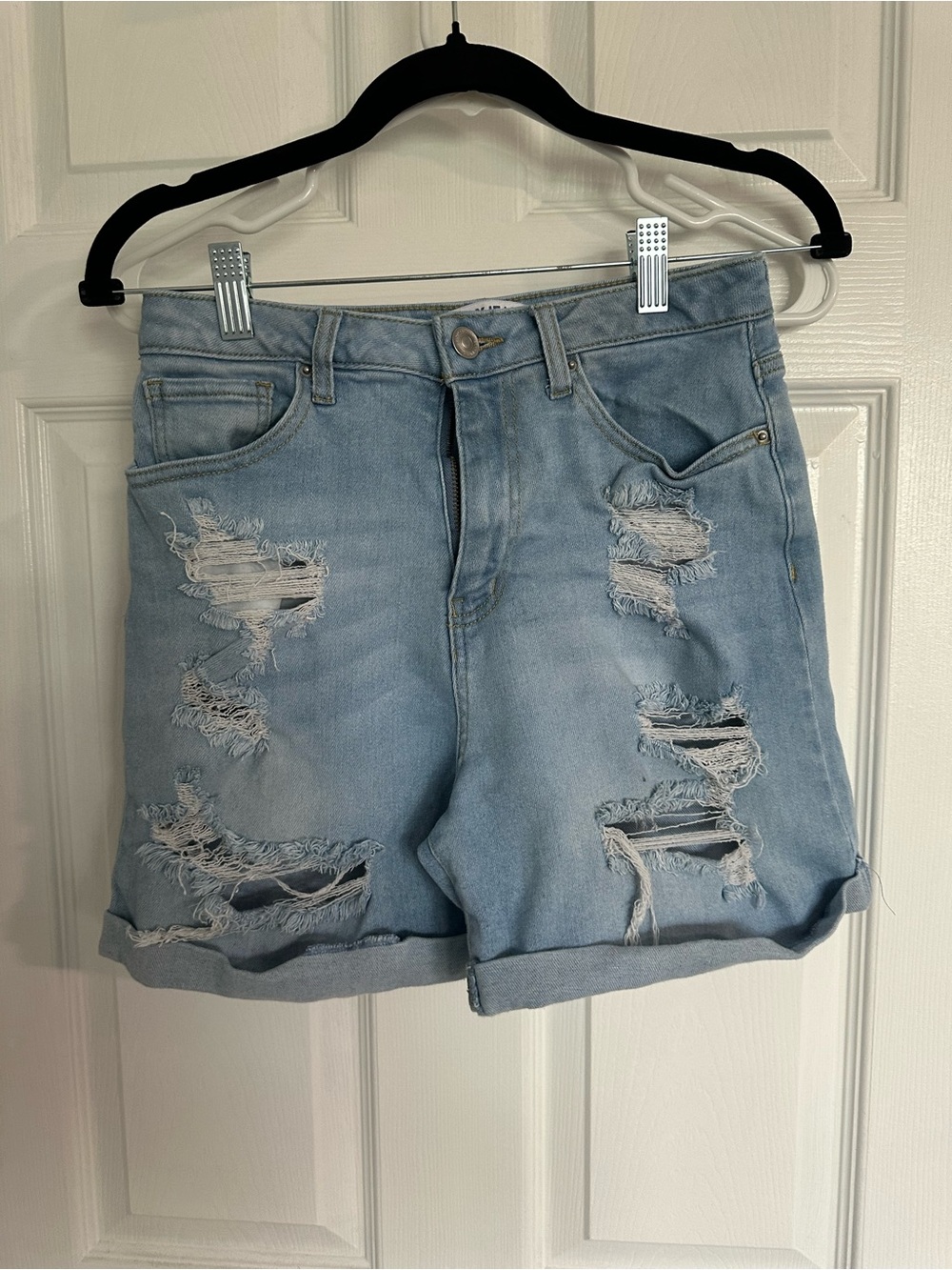 Wax Jean Light Wash Distressed Rolled-Hem Denim Shorts